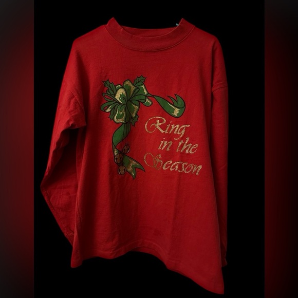 Vintage Red Christmas Crewneck Bow Bells Ring In The Season Made In USA Sz Large - Picture 1 of 6